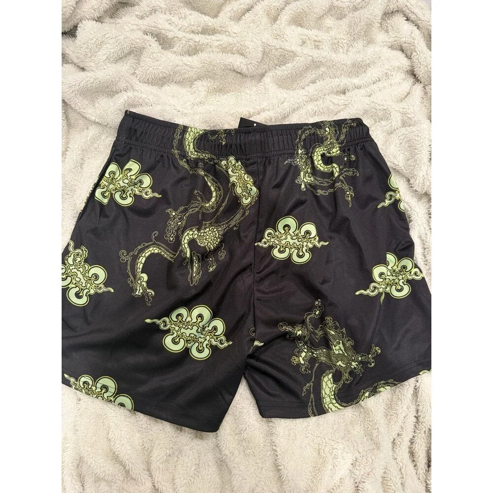 Streetwear Neon Green Dragon Mesh Shorts - Large